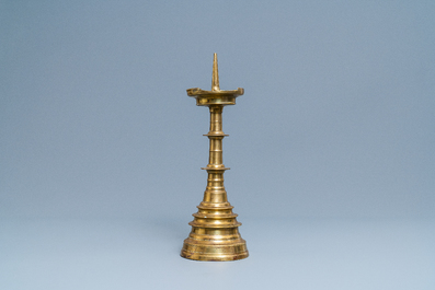 A large brass pricket candlestick, 16th C. - Rob Michiels Auctions