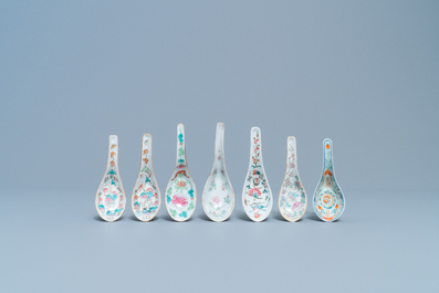 Seven Chinese famille rose spoons, 19/20th C.