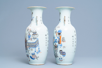 A pair of Chinese doucai 'antiquities' vases, 19/20th C.