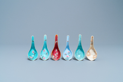 Six various Chinese enamelled spoons, 19/20th C.