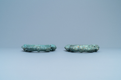 A pair of Chinese bronze ornaments, Han or later