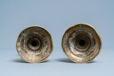 A pair of Flemish or Dutch bronze candlesticks, 15/16th C.