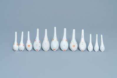 Twelve Chinese famille rose spoons for the Straits or Peranakan market, 19/20th C.
