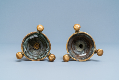 A pair of Flemish or Dutch bronze candlesticks, 16th C.