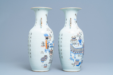 A pair of Chinese doucai 'antiquities' vases, 19/20th C.