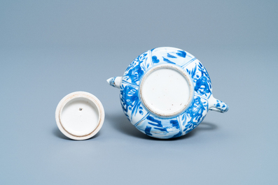 A Chinese blue and white soft paste teapot and cover, Kangxi