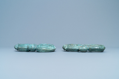 A pair of Chinese bronze ornaments, Han or later