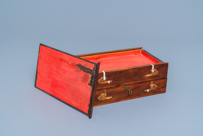 A Chinese wooden box with scholar's objects for a calligrapher or painter, 19th C.