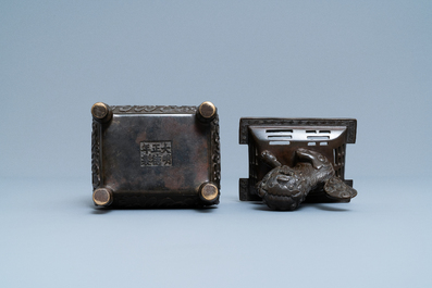 A Chinese Islamic market Farsi-inscribed bronze censer and cover, Xuande mark, Qing