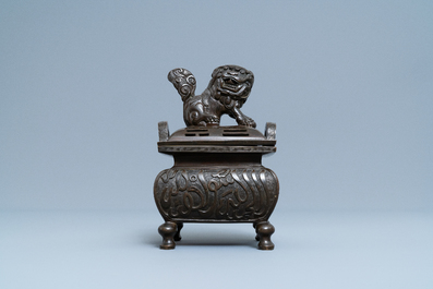 A Chinese Islamic market Farsi-inscribed bronze censer and cover, Xuande mark, Qing