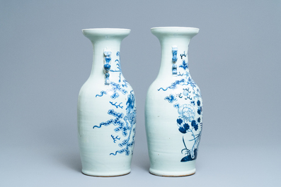 Two Chinese blue and white celadon 'dragon and phoenix' vases, 19th C.