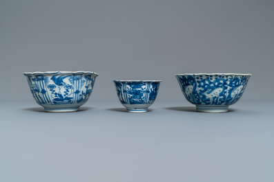 Five Chinese blue and white bowls, Wanli