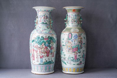 Two Chinese famille rose 'court scene' vases, 19th C.