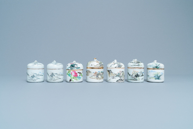 A collection of 14 Chinese qianjiang cai wine cup warmers, 19/20th C.