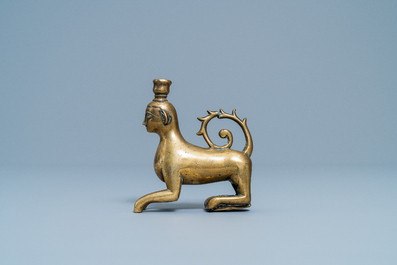 A bronze luster ornament in the shape of a lion with a man's head, Nuremberg, Germany, 14th C.