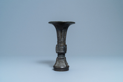 A Chinese bronze 'gu' vase, Ming