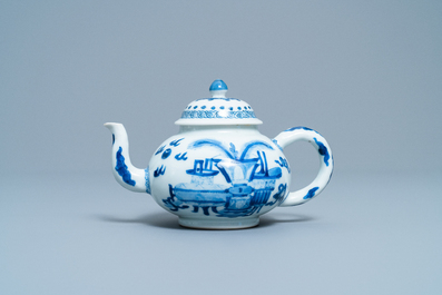 A Chinese blue and white teapot and cover, Jiajing mark, Kangxi