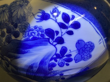 A Chinese blue and white powder blue-ground vase, Kangxi