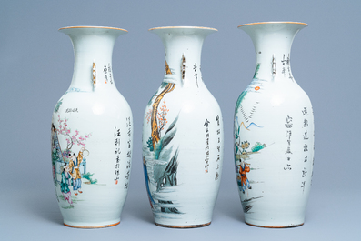 Three Chinese famille rose vases, 19/20th C.