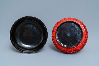 A Chinese red cinnabar lacquer box and cover, 19th C.