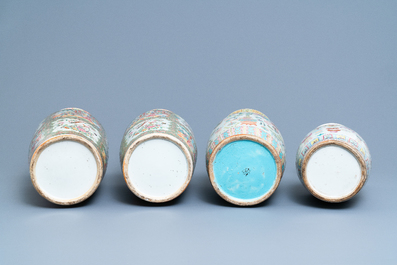 A pair of Chinese Canton famille rose vases and two single vases, 19th C.