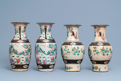 Two pairs of Chinese Nanking crackle-glazed vases, 19th C.
