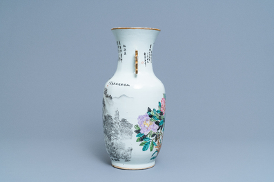 A Chinese qianjiang cai vase with a fine landscape, 19/20th C.