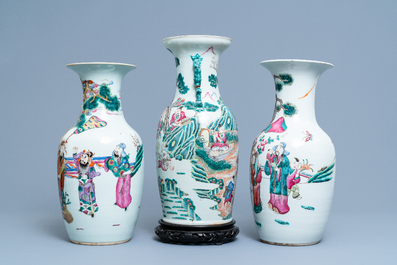 Three Chinese famille rose vases, 19th C.