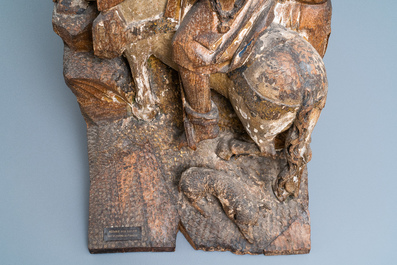 Deux grands fragments de retables en bois sculpt&eacute; et polychrom&eacute;, probablement Brabant, 15/16&egrave;me