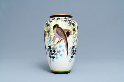 Jan Wind and Charles Catteau for Boch Fr&egrave;res K&eacute;ramis: a matte art deco vase with birds, ca. 1932