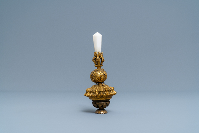 A Chinese agate and crystal-embellished gilt bronze Mandarin hat finial, 18th C.