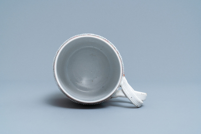 A Chinese famille rose armorial mug and a faux-bois border plate, Qianlong