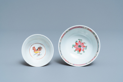 Two Chinese famille rose cups and saucers, Yongzheng