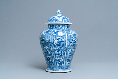 A large Chinese blue and white vase and cover, Kangxi