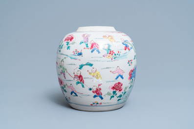 A Chinese famille rose 'hundred boys' jar, Yongzheng