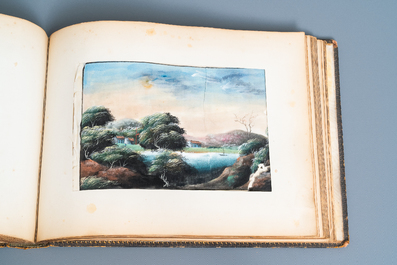 Chinese school, Canton, ink and colour on paper, 19th C.: an album with 29 landscapes and punishment scenes