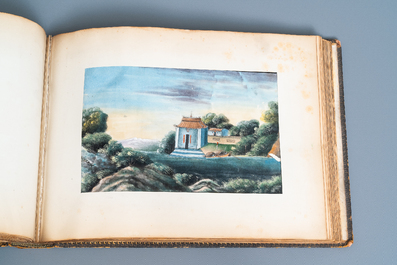 Chinese school, Canton, ink and colour on paper, 19th C.: an album with 29 landscapes and punishment scenes