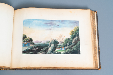 Chinese school, Canton, ink and colour on paper, 19th C.: an album with 29 landscapes and punishment scenes