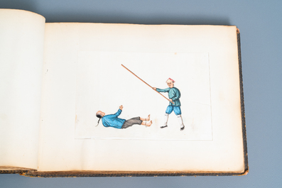 Chinese school, Canton, ink and colour on paper, 19th C.: an album with 29 landscapes and punishment scenes