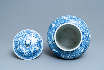 A large Chinese blue and white vase and cover, Kangxi