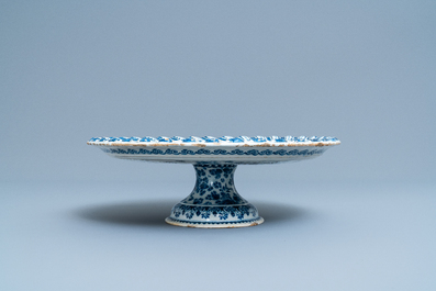 A large Dutch Delft blue and white tazza, ca. 1700