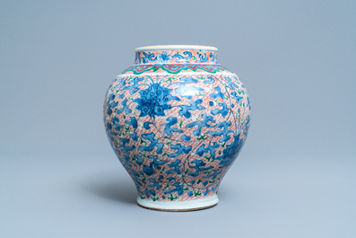 A Chinese wucai vase with floral design, Transitional period