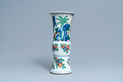 A Chinese wucai 'gu' vase with narrative design, Shunzhi