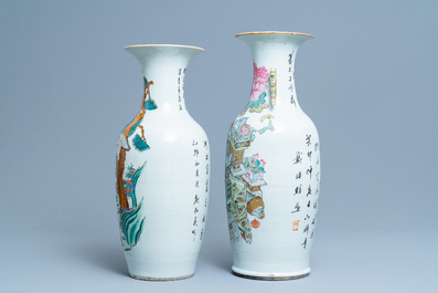 Two Chinese famille rose and qianjiang cai vases, 19/20th C.