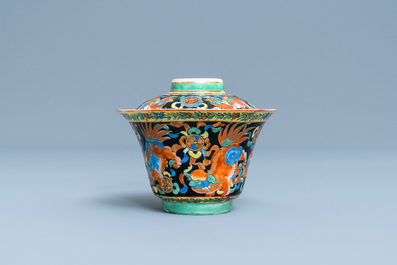 A Chinese Thai market Bencharong bowl and cover, 19th C.