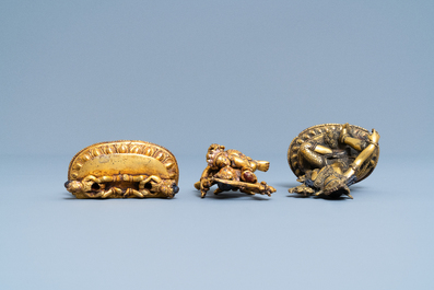 Two Sino-Tibetan gilt bronze figures, 19th C.