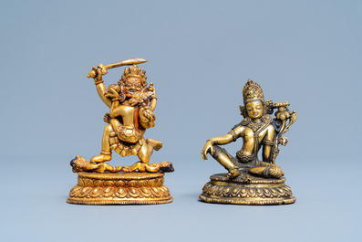 Two Sino-Tibetan gilt bronze figures, 19th C.