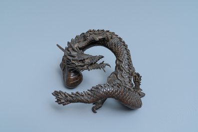 A Japanese bronze model of a dragon, Meiji, 19th C.