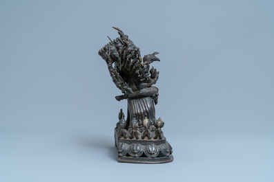 A Tibetan bronze group of Mahakala and his consort Yab-Yum, 19th C.