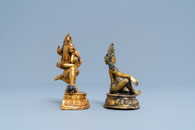 Deux figures en bronze dor&eacute;, Sino-Tibet, 19&egrave;me